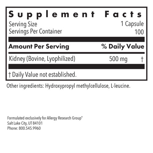 Kidney Beef - Allergy Research Group 100 caps SPECIAL ORDER