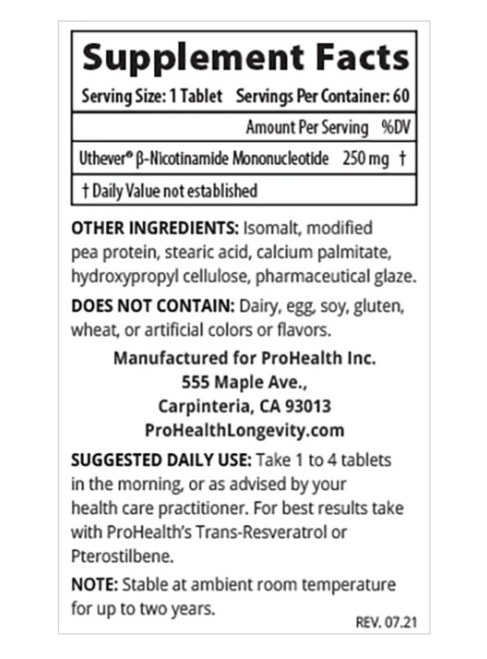 NMN Pro™  Sustained Release 250 mg  - ProHealth Longevity 60 tablets SPECIAL ORDER NMN Pro™  Sustained Release 250 mg  - ProHealth Longevity 60 tablets SPECIAL ORDER