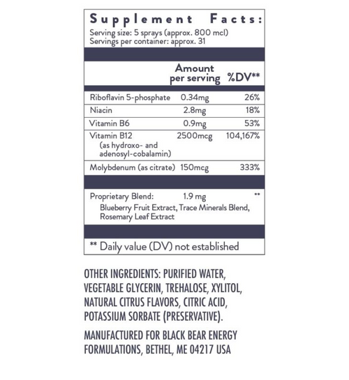 Vitamin B12 Energy Spray - Black Bear  0.8 oz (25ml) Exp 3/26