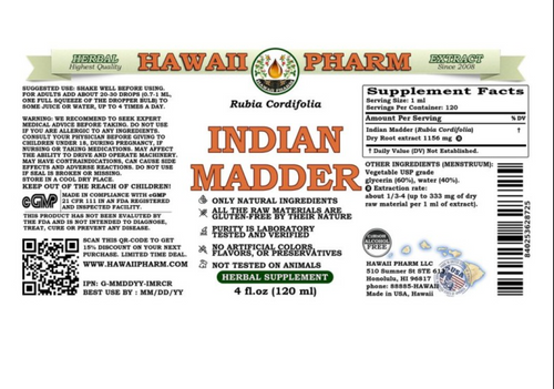 Indian Madder (Rubia Cordifolia) - Hawaii Pharm 4 oz (120 ml) SPECIAL ORDER