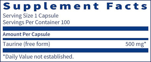 Taurine - Klaire Labs 500 mg 100 caps Taurine - Klaire Labs 500 mg 100 caps