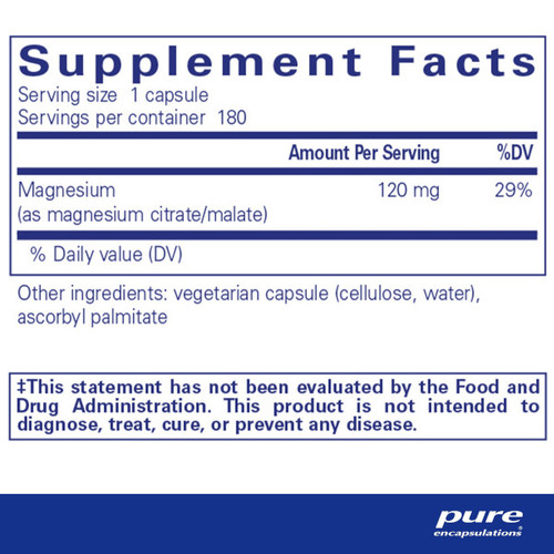 Magnesium (citrate/malate) - Pure Encapsulations 120 mg 180 caps Magnesium (citrate/malate) - Pure Encapsulations 120 mg 180 caps