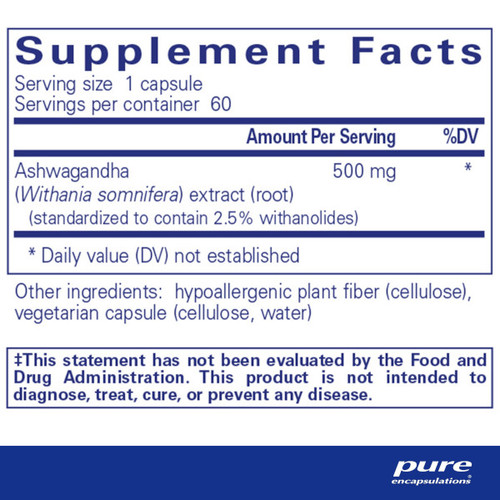 Ashwagandha - Pure Encapsulations 500 mg 60/120 caps Ashwagandha - Pure Encapsulations 500 mg 60/120 caps