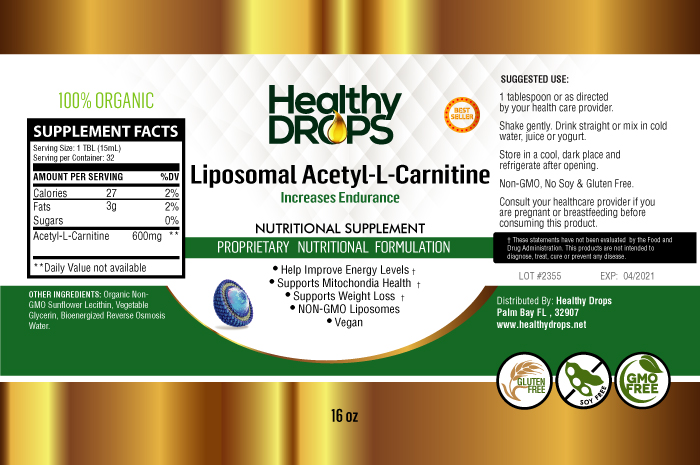 Liposomal Acetyl-L-Carnitine - Healthy Drops 16 oz (473 ml) SPECIAL ORDER Liposomal Acetyl-L-Carnitine - Healthy Drops 16 oz (473 ml) SPECIAL ORDER