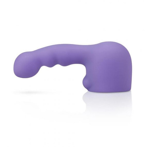 Le Wand Petite Ripple weighted silicone attachment in purple, side view showing the ribbed shaft and bulbous tip