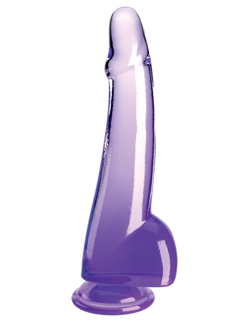 King Cock Clear 10 inch Cock with Balls in purple, translucent dildo with suction cup base