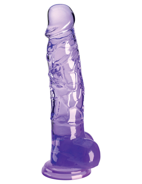 King Cock Clear 8 inch dildo with balls in translucent purple with suction cup base