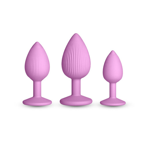 NS Novelties INYA Triple Ace Kit Blush – three ribbed pink silicone anal plugs in small, medium and large sizes