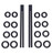 Sportsheets Edge Silicone Pinching Rods: two black rods with all 16 silicone rings in four sizes laid out