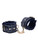 Sex & Mischief Cougar Fur Handcuffs pair in blue leopard print with fur lining and gold chain