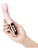 Le Wand Chrome Gee rose gold G-spot vibrator held in hand to show its size and handle buttons