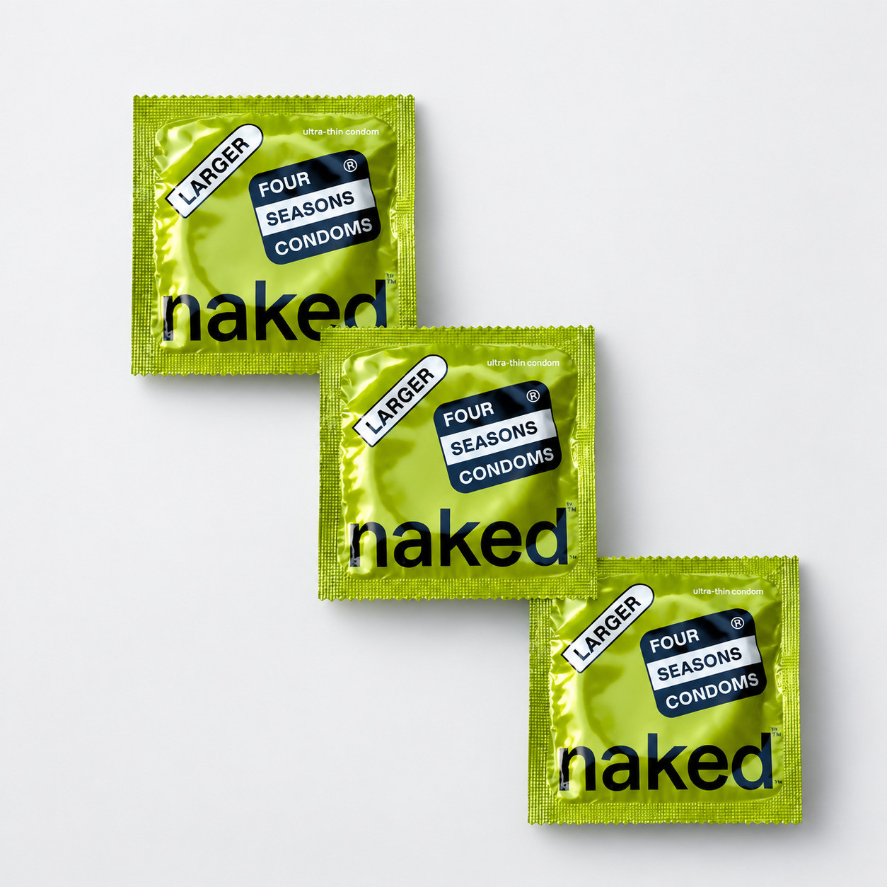 Four Seasons Naked Larger Condoms pack, a larger-fit condom option available in Australia