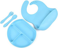 MunchyTime Baby Silicone Feeding - Round Silicone Divider Plate | Silicone Bibs, Silicone Suction Plates & Forks & Spoons for Baby Weaning or Toddlers
