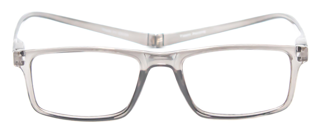 Front View of Magz Gramercy Magnetic Neck Hanging Reading Glasses w/ Snap It Design in Crystal Transparent Smoke Gray