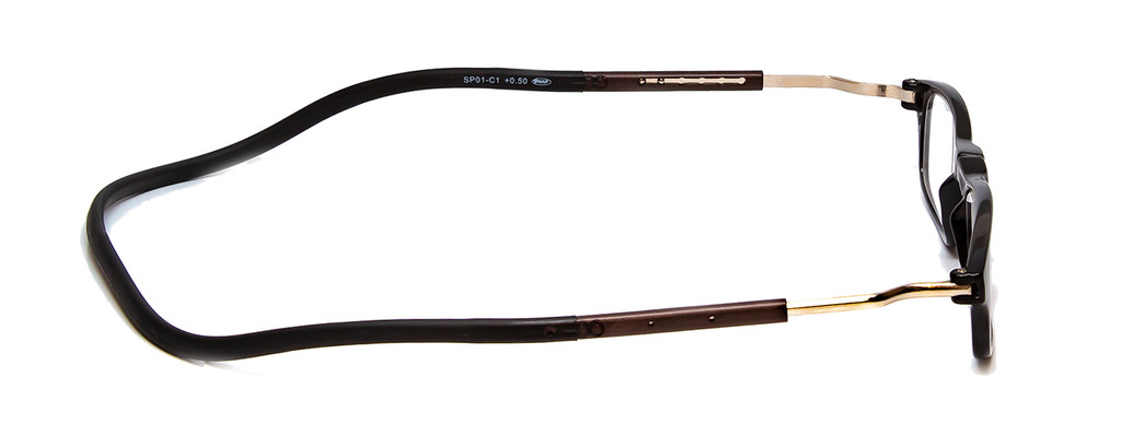 Side View of Snap Magnetic C1 Unisex Oval Designer Reading Glasses in Gloss Black Silver 52mm