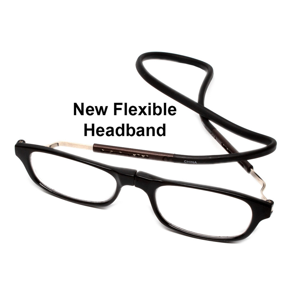Snap Magnetic C1 Unisex Oval Designer Reading Glasses in Gloss Black Silver 52mm