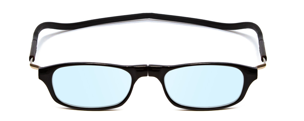 Front View of Snap Magnetic SP01-C1 Designer Blue Light Blocking Eyeglasses in Gloss Black Silver Unisex Oval Full Rim Plastic 52 mm