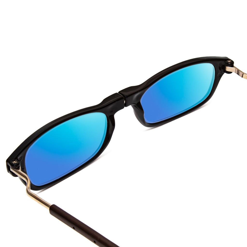 Close View of Snap Magnetic SP01-C1 Designer Polarized Sunglasses with Custom Cut Blue Mirror Lenses in Gloss Black Silver Unisex Oval Full Rim Plastic 52 mm