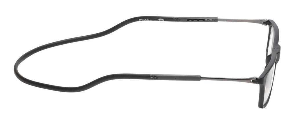 Side View of Calabria SP02 Snap Magnetic Reading Glasses Black Front Connect Adjustable Temples Eyeglass Around Neck Hanging Readers