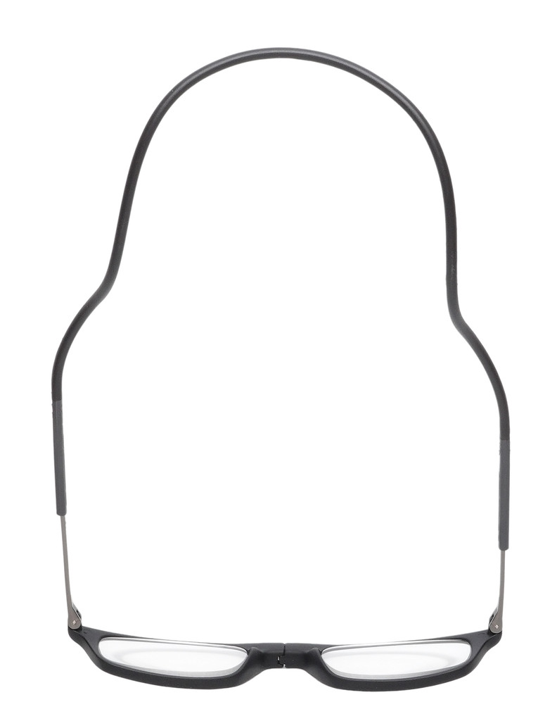 Top View of Calabria SP03 Snap Magnetic Reading Glasses Black Front Connect Adjustable Temples Eyeglass Around Neck Hanging Readers