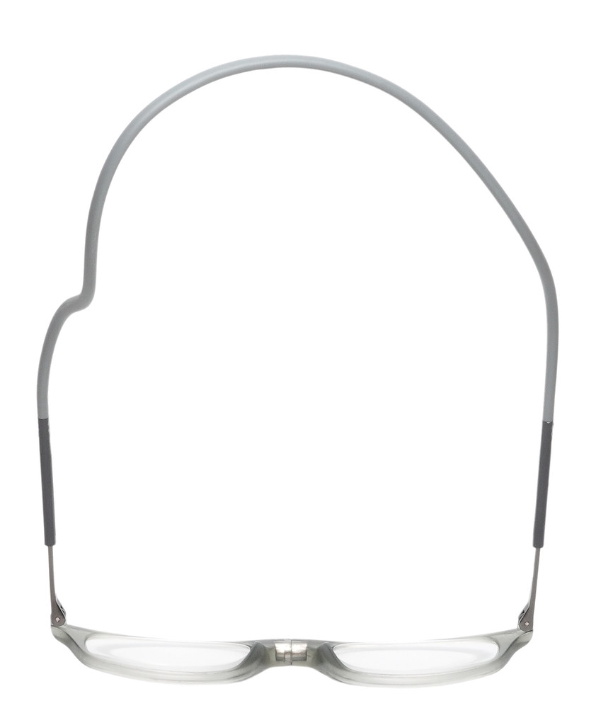 Top View of Calabria SP03 Snap Magnetic Reading Glasses Crystal Grey Front Connect Adjustable Temples Around Neck Hanging Readers