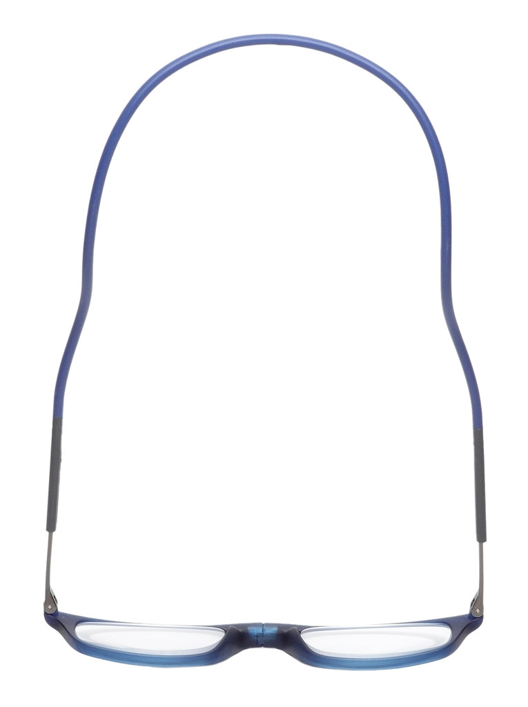 Top View of Calabria SP03 Snap Magnetic Reading Glasses Crystal Blue Front Connect Adjustable Temples Around Neck Hanging Readers
