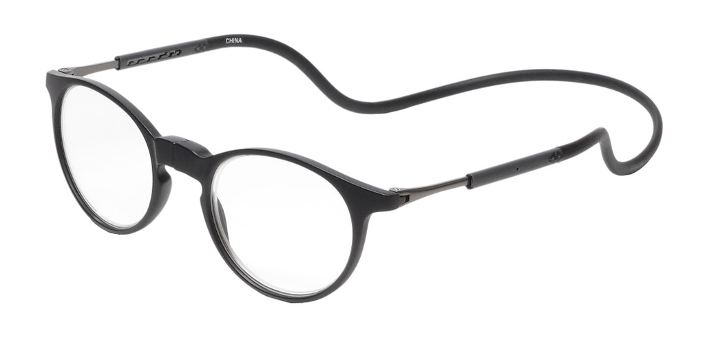 Profile View of Calabria SP04 Snap Magnetic Reading Glasses Black Front Connect Adjustable Temples Eyeglass Around Neck Hanging Readers