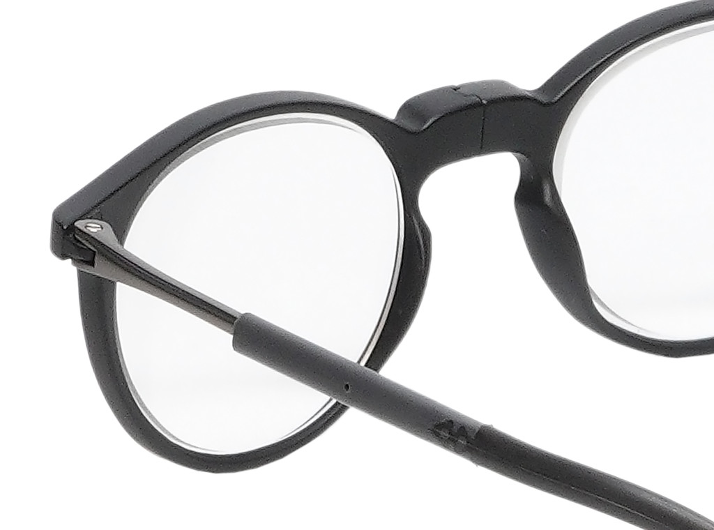 Close Up View of Calabria SP04 Snap Magnetic Reading Glasses Black Front Connect Adjustable Temples Eyeglass Around Neck Hanging Readers