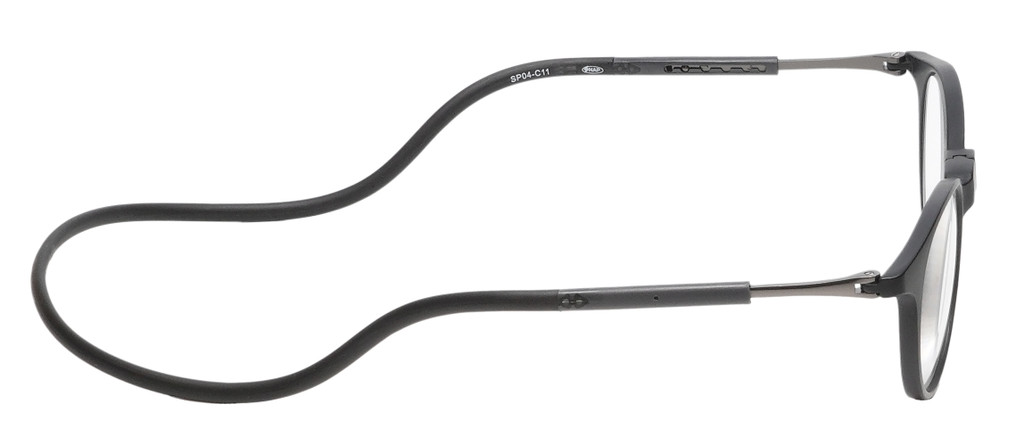 Side View of Calabria SP04 Snap Magnetic Reading Glasses Blue Light Black Men Women Adjustable Temples Around Neck Hanging Readers
