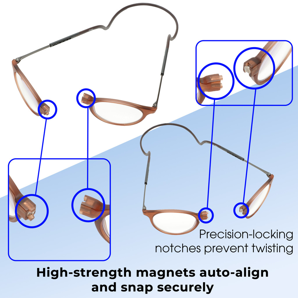 Functionality Illustration View of Snap Magnetic SP04-C12 Designer Progressive Lens Blue Light Blocking Eyeglasses in Matte Crystal Copper Brown Unisex Oval Full Rim 50 mm