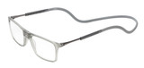 Profile View of Calabria SP02 Snap Magnetic Reading Glasses Crystal Grey Front Connect Adjustable Temples Around Neck Hanging Readers