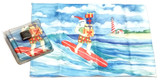 Holiday Christmas Theme Cleaning Cloth, Surfing Santa