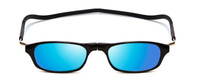 Front View of Snap Magnetic SP01-C1 Designer Polarized Sunglasses with Custom Cut Blue Mirror Lenses in Gloss Black Silver Unisex Oval Full Rim Plastic 52 mm