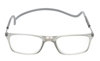 Front View of Calabria SP02 Snap Magnetic Reading Glasses Blue Light Crystal Grey Adjustable Temples Around the Neck Hanging Readers