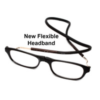 Flexible Headband Illustration View of Snap Magnetic C1 Unisex Oval Designer Reading Glasses in Gloss Black Silver 52mm