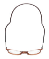 Top View of Calabria SP04 Snap Magnetic Reading Glasses Crystal Brown Adjustable Temples Eyeglass Around the Neck Hanging Readers