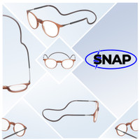 Collage View of Calabria SP04 Snap Magnetic PROGRESSIVE LENS Blue Light Filter Reading Glasses Crystal Brown Adjustable Temples Eyeglass Around the Neck Hanging Readers