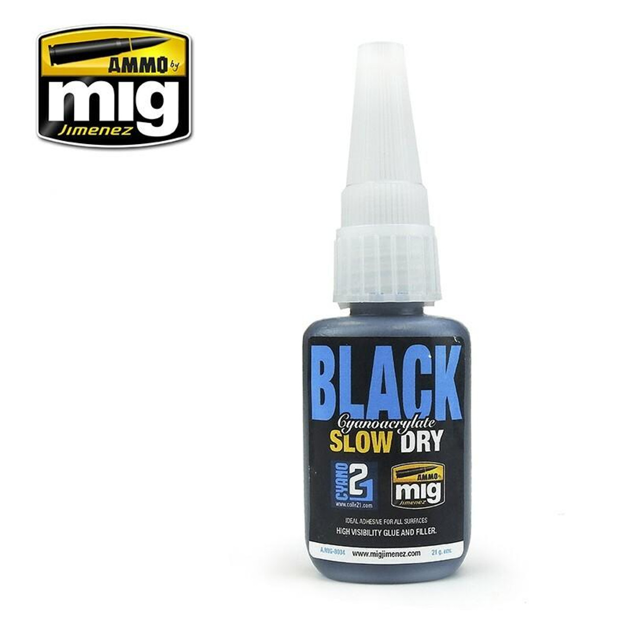 Black CA Glue Slow Dry High Visibility 21g 8034