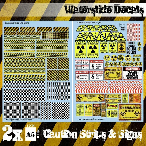 Green Stuff World Waterslide Decals - Caution Strips and Signs