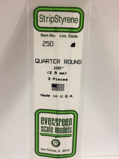 Evergreen Scale Models Quarter Round .100" (3) 250 