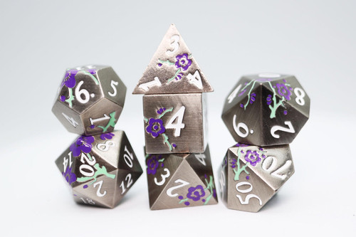 Foam Brain Games Silver with Purple Orchids RPG Metal Dice Set 
