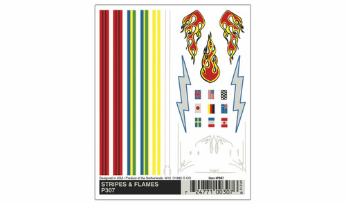 PineCar Stripes and Flames Dry Transfer Decal 307