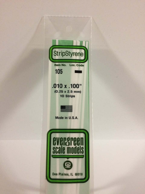 Evergreen Scale Models Strip Styrene .010 x .100 10 105
