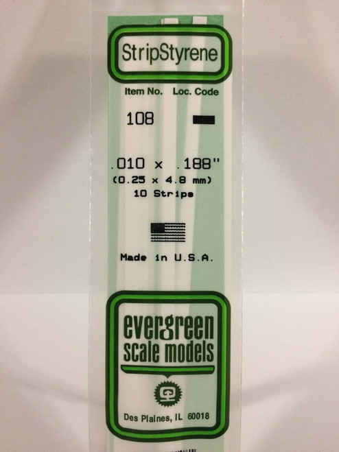 Evergreen Scale Models Strip Styrene .010 x .188 10 108