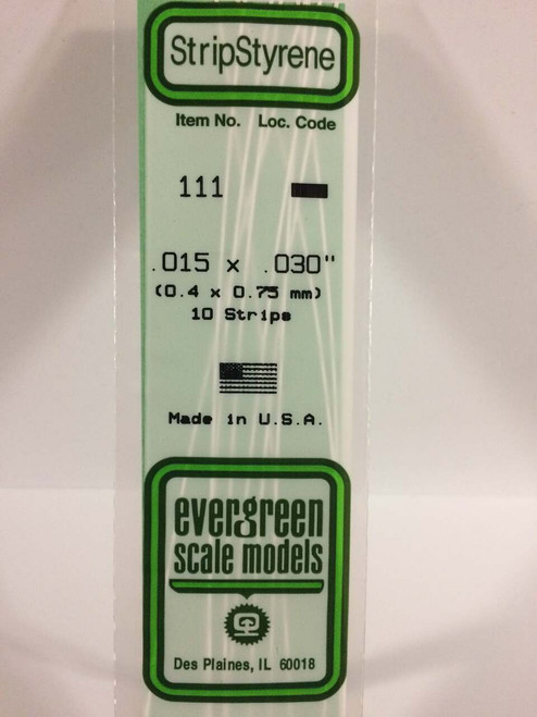 Evergreen Scale Models Strip Styrene .015 x .030 10 111