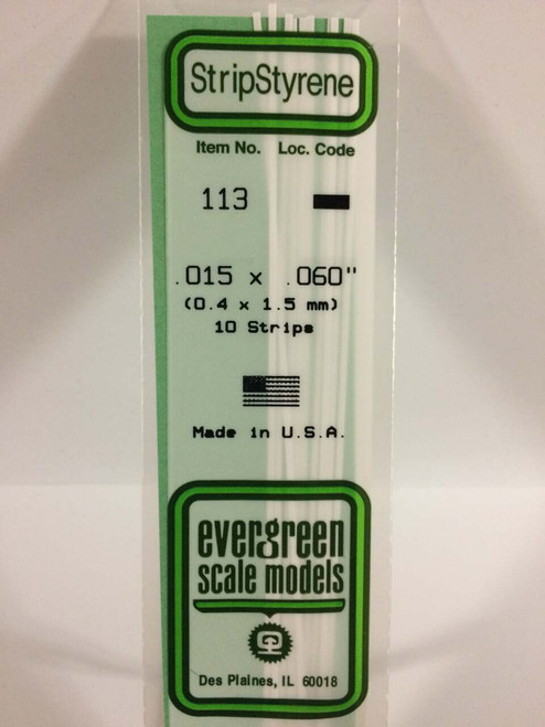 Evergreen Scale Models Strip Styrene .015 x .060 10 113