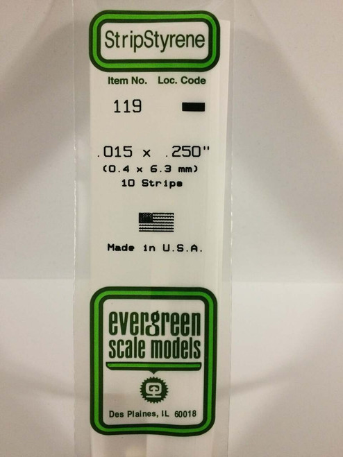 Evergreen Scale Models Strip Styrene .015 x .250 10 119