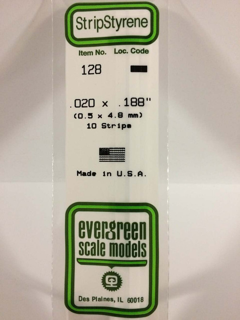Evergreen Scale Models Strip Styrene .020 x .188 10 128