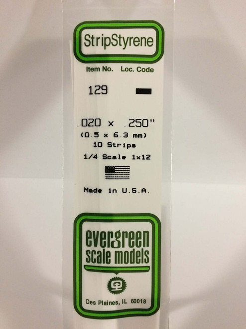 Evergreen Scale Models Strip Styrene .020 x .250 10 129