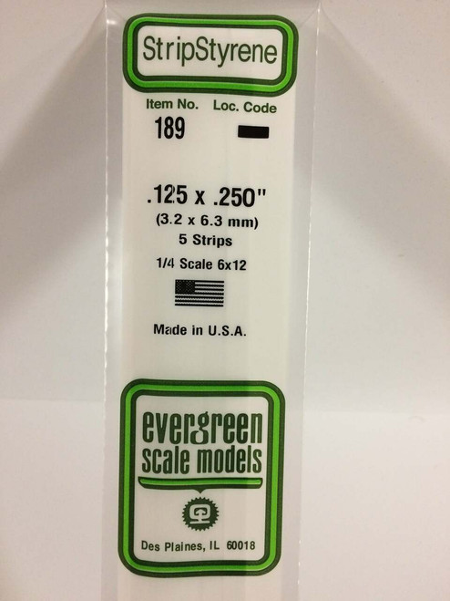 Evergreen Scale Models Strip Styrene .125 x .250 5 189
